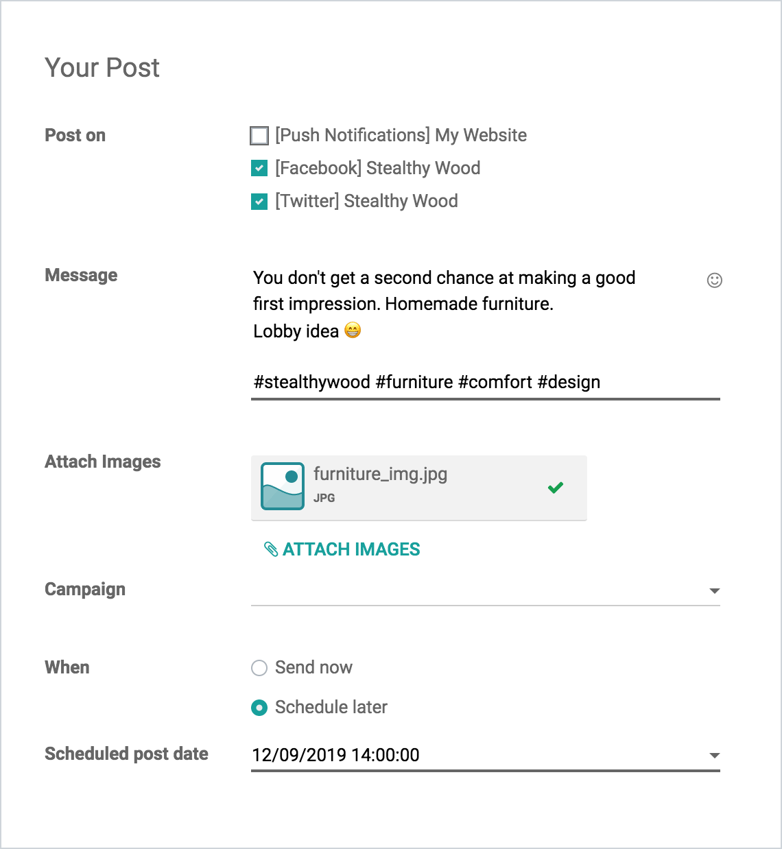 A backend interface to send  multiple social media posts